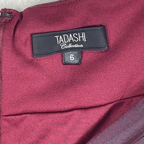 TADASHI Collection Wine & Teal Ruched Chiffon Cocktail Dress Off Shoulder Size 6 - Picture 11 of 16